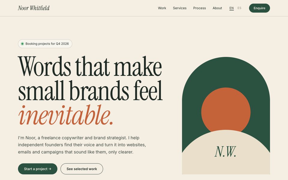 Sobremesa template: warm editorial portfolio for a freelance copywriter